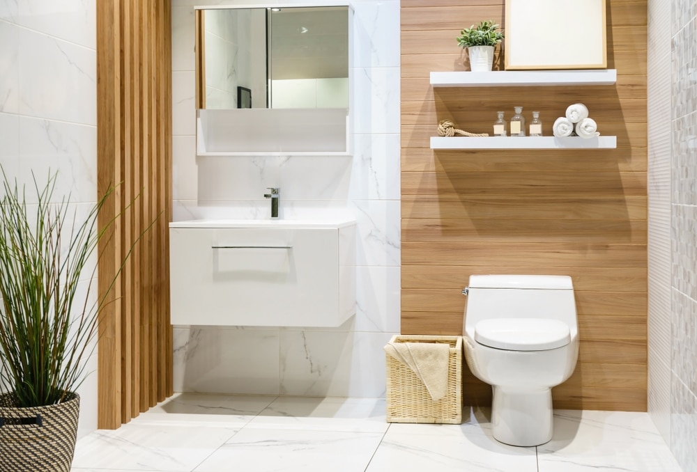 toilette moderne bois et blanc
