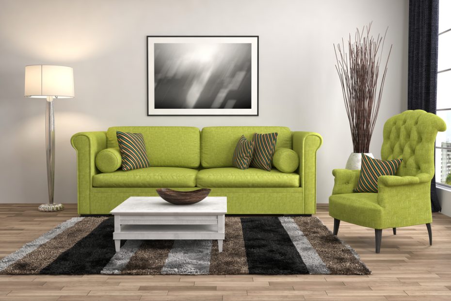 salon avec canapé vert anis